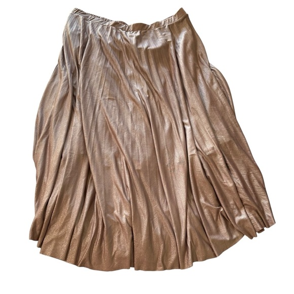 Halogen Pink Gold Pleated Midi A-Line Skirt - Picture 1 of 5